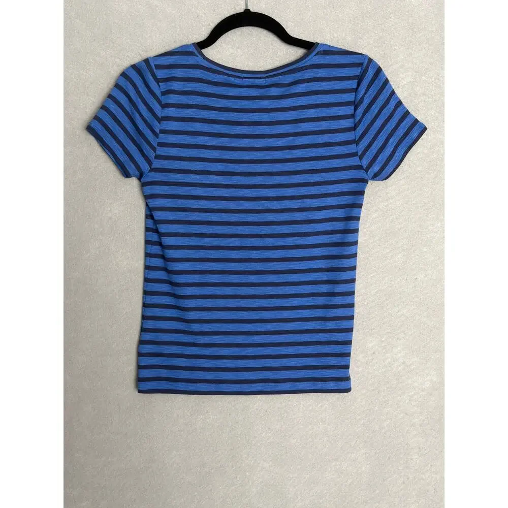 NZT Nic+Zoe Crew Neck T-Shirt Stripe Short Sleeve Blue Women's Small NEW